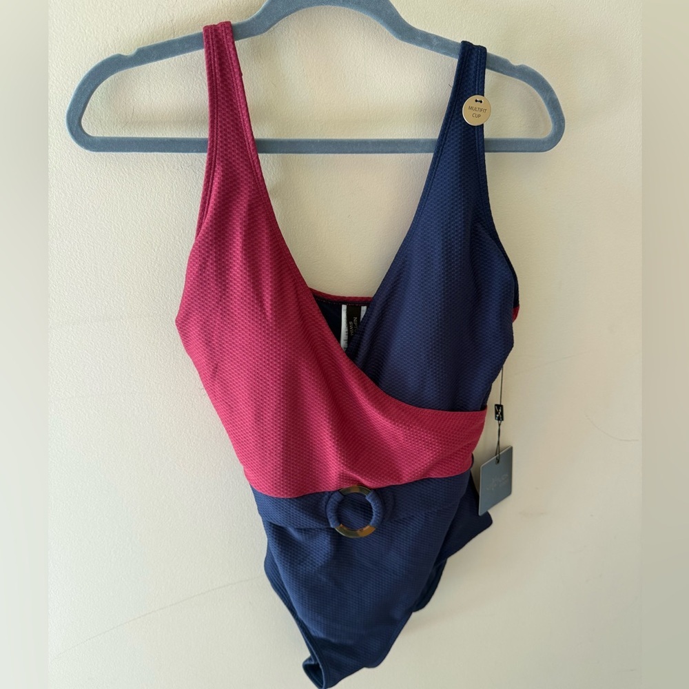 Nip Tuck Swimsuit one piece color block textured belted size 10 NWT